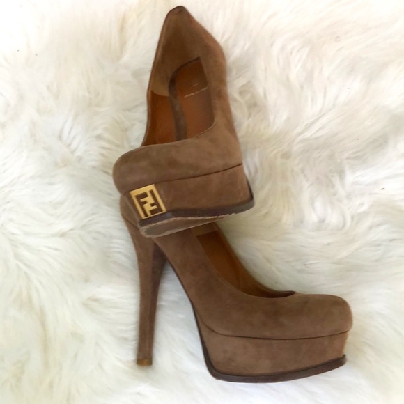 Fendi Authentic Brown Suede Platform Heels Sz 38 - Picture 3 of 12